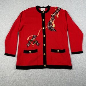 Tanner Collection Vintage 90s Red Cardigan Sweater Crest Gold Buttons Large